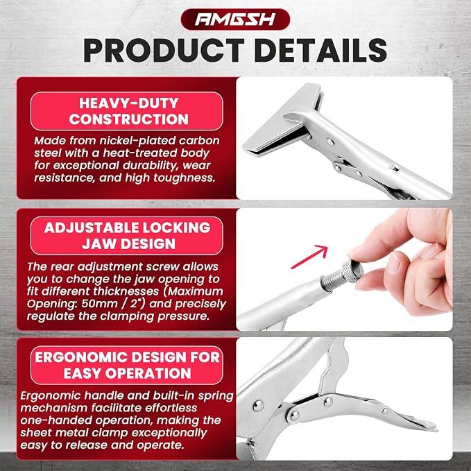 10 Inch Locking Sheet Metal Clamp, Adjustable Welding Pliers Tool, Heavy Duty Duck Bill Pliers Panel Clamp for Metalworking, Woodworking, Metal Bending, Welding and Clamping (2 Pack)