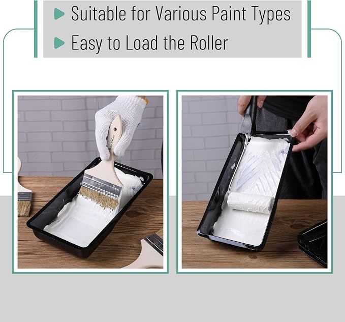 Bates 4 Inch Paint Tray Liners - 12 Pack Black Plastic Disposable Paint Pans