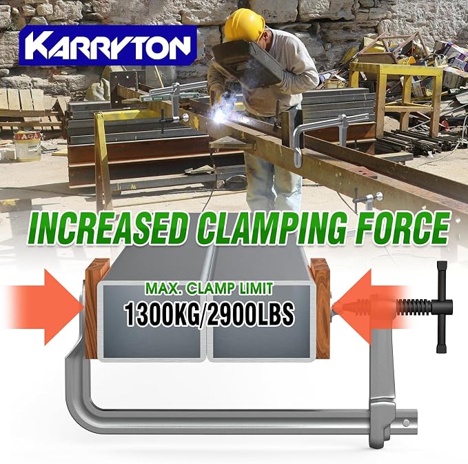 Heavy Duty F Clamps for Welding, 12" × 4-3/4" Throat Depth Drop Forged Steel Bar Clamps 2900LB Clamping Force 2-Pack