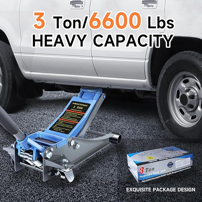 LARBANKE 3 Ton Low-Profile Hydraulic Floor Jack,Built with Durable Carbon and Steel,Floor Jack with Dual Pump System for Fast Lifting,6600Lbs Capacity,Lifting Range:3.15-18.31"