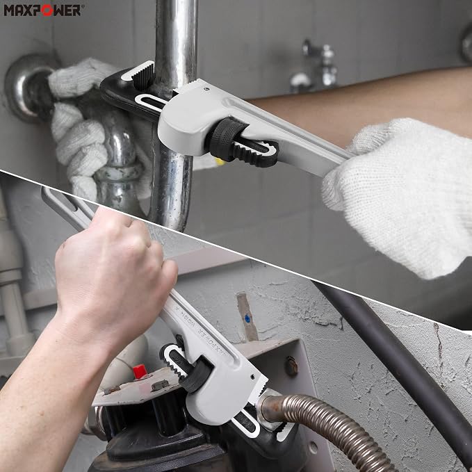 MAXPOWER 14-Inch Pipe Wrench, 2-inch Jaw Capacity | 40% Lighter Aluminum Plumbing Wrench, Heavy Duty Straight Pipe Wrenches