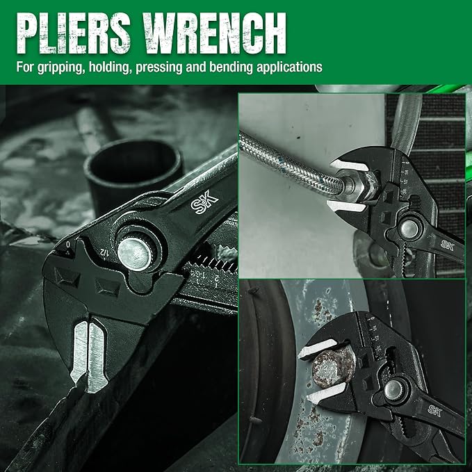 SK 10" Pliers Wrench, Smooth Parallel Jaw Water Pump Pliers, CR-V Steel | Groove Joint Pliers, Adajustable 21 Positions Up to 2" Jaw Capacity, Ergonomic Anti-slip Handle for Comfortable Grip