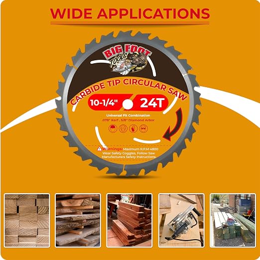 Big Foot 10 1/4 Circular Saw Blade 24 Tooth Carbide Tipped Circular Saw Blade - 10-1/4" Diameter - 5/8" Arbor