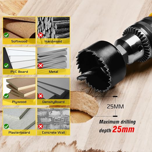 KATA Hole Saw Kit, 18 Pieces Hole Saw Set with 3/4"-5"(19-127mm) Saw Blade, 2 Mandrels, 2 Drill Bits, 1 Installation Plate, 1 Hex Key with Case, Ideal for Soft Wood, Plywood, Drywall, PVC