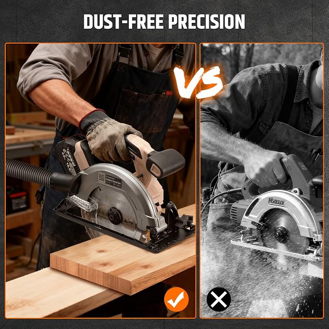Cordless Circular Saw, 7-1/4" Electric Circular Saws with 5000RPM Brushless Motor, 45° Bevel Cutting, Max Depth 2-1/2", LED Light, Carpentry Tool for Precision Cutting (Battery & Charger)