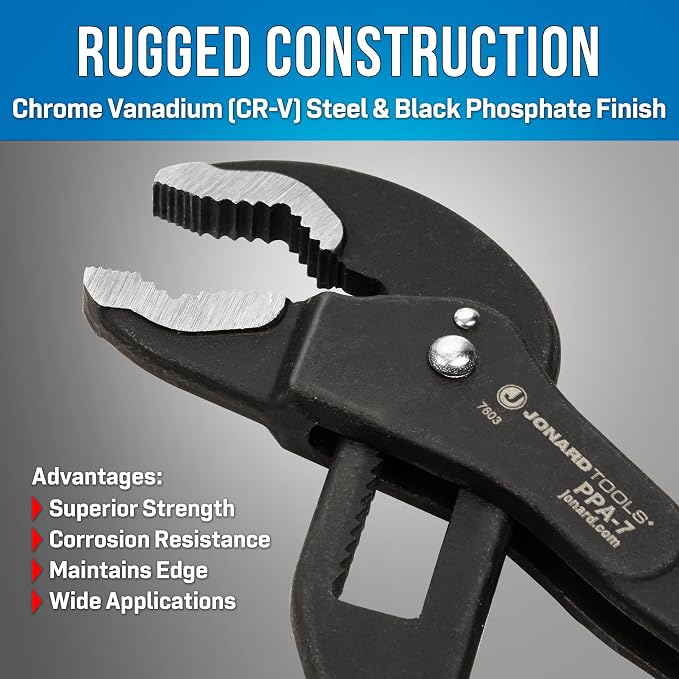 Jonard Tools PPA-7 Pump Pliers with One-handed Automatic Adjustment 1.75” Max Jaw Opening, 7" Length