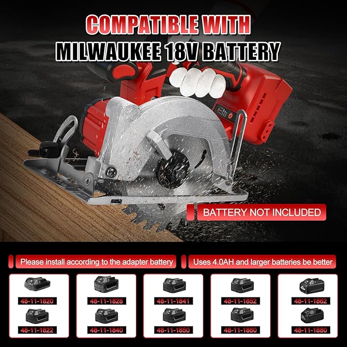 5.5 Inch Circular Saw for Milwaukee M18 18V Battery (No Battery), Brushless Cordless Round Saw Kit with 0-45° Cutting Bevel, 6200 RPM, Idea for Wood Plastic Soft Metal