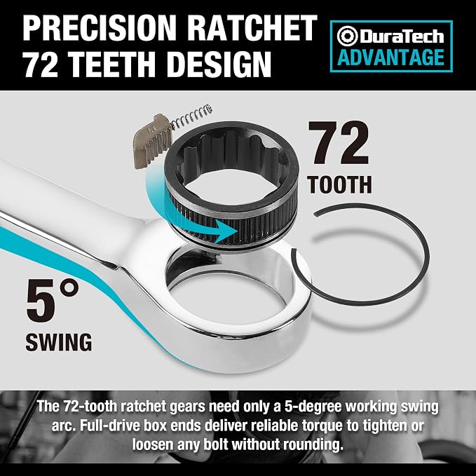DURATECH 10-Piece Ratcheting Wrench Set, Metric, 6mm-18mm | 6mm, 8mm, 10mm, 12mm, 13mm, 14mm, 15mm, 16mm, 17mm, 18mm, Combination Wrench Set, CR-V Steel, with Pouch