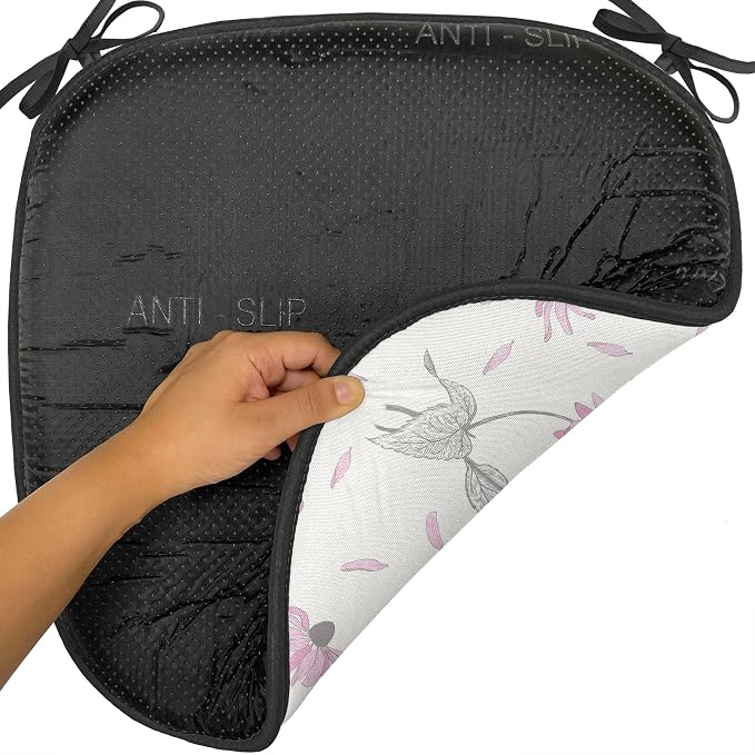 Lunarable Echinacea Chair Seating Cushion Set of 12, Spring Romance Repeating Floral Pattern in Pastel Tones, Anti-Slip Seat Padding for Kitchen & Patio, 16"x16", Off White Pale Pink
