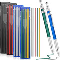 Gersoniel 2 Pcs Welders Pencil with 48 PCS Round Refills Mechanical Pencils Metal Welding Marker for Tube Pipe Fitter Welder Steel Construction Woodworking (Silver, Black, Red, Yellow, Green)