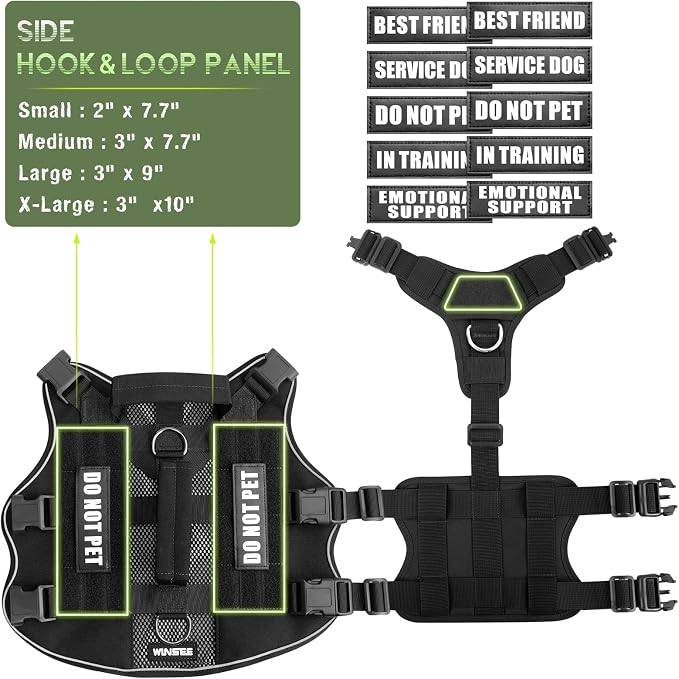 Tactical Molle Vest Mesh Dog Harness with 10 Removale Pet Patches | Breathable Service Dog harness with Double Soft Padded Handle for Medium Dog, Reflective Military Pet Vest for Walk Hiking