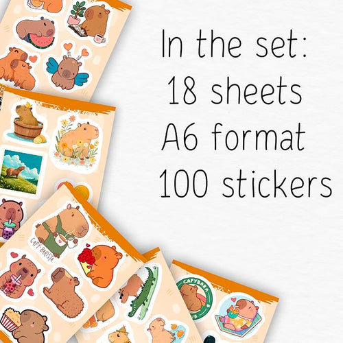 100Pcs Cute Capybara Stickers Waterproof, Vinyl, Small -Capybara Party Supplies & Decorations - Gift for Women & Men