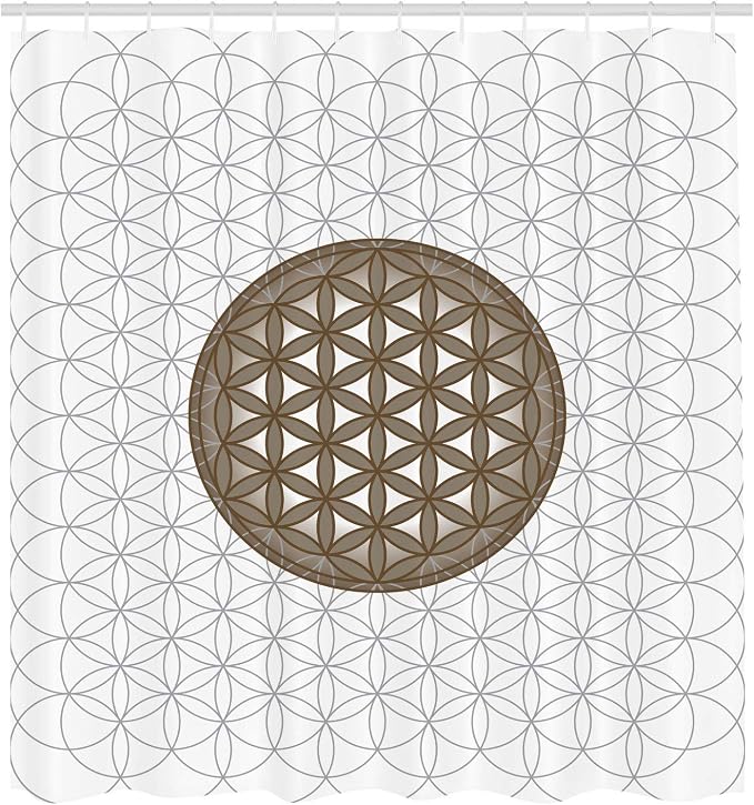 Ambesonne Geometry Shower Curtain, Interlace Circles of Time and Space Theme Vortex Natural Geometry Myth Form, Cloth Fabric Bathroom Decor Set with Hooks, 69" W x 84" L, Taupe White