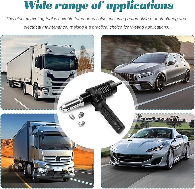 Car Pop Rivet Gun Adapter Kit, Vehicle Electric Power Rivet Drill Attachment with 2.4mm/3.2mm/4.0mm/4.8mm 4 Rivets Heads, Auto Cordless Power Drill Adaptor Kit, Universal Fit
