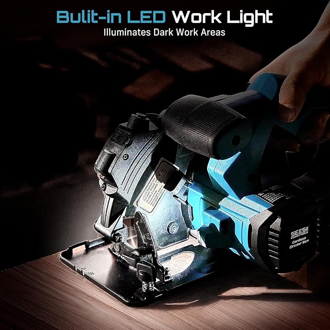 Seesii 6-1/2" Cordless Circular Saw with Laser, 5200 RPM Electric Compact Saw with 2x 4.0Ah Batteries and Charger, Lightweight and Power Design for Wood Cutting, DIY Framing & Home Renovation
