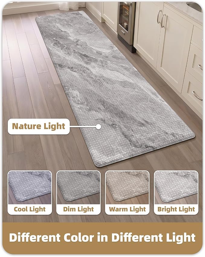Color&Geometry Marble Kitchen Mats for Floor 24x87, Non Slip Wide & Large Kitchen Runner Rug, Easy Clean, Oil & Water Resistant, Anti Fatigue Foam Standing Mat for Sink, Laundry, Office, Grey