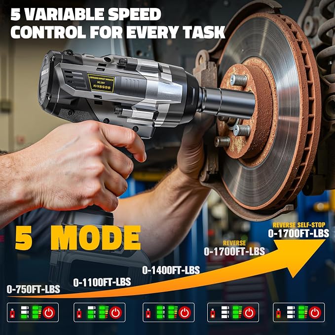 Cordless Impact Wrench 1/2 inch Compatible with DeWalt 20V Battery: 1700FT-LBS High Torque Impact Wrench with 6 Sockets & Case - Brushless Electric Impact Gun LED Work Light, Bare Tool