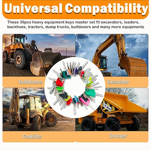 39 Full Range Heavy Equipment Keys-Construction Master Ignition Keys for Homeowners Genie JLG CAT Caterpillar Volvo JCB JD H800 Bobcat Terex Hyster Komatsu 787 Indak Kubota Holland Excavator