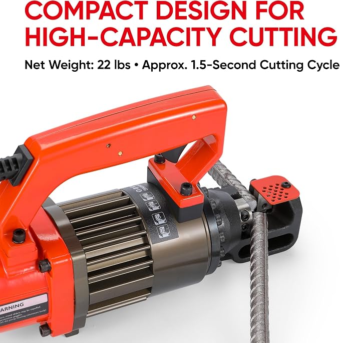Electric Rebar Cutter, Portable 1400W Hydraulic Rebar Cutting Tool, Cuts up to 7/8 in (#7) / 4–22mm, 120V Corded, 1.5s Fast Cut, 22 lb, Model PC-22