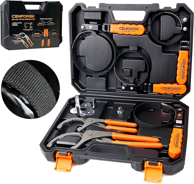 8PC Oil Filter Wrench Set with Swivel Oil Filter Wrenches Cover 2-3/4" to 5-1/4", 9" & 12" Adjustable Oil Filter Pliers, Universal 3-Jaw Oil Filter Removal Tool with 1/2" to 3/8" Adapter