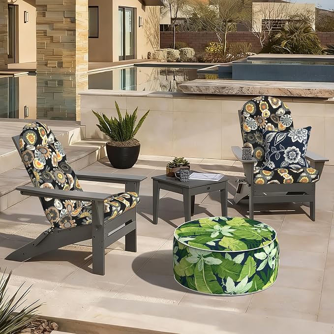 LVTXIII 2 Pack Outdoor Adirondack Chair Cushions, 44x19x4 Inch Water Repellent Patio Cushions for Rocking Chairs, Thick Tufted High Back Seat Cushion Set, Black Yellow Crosby