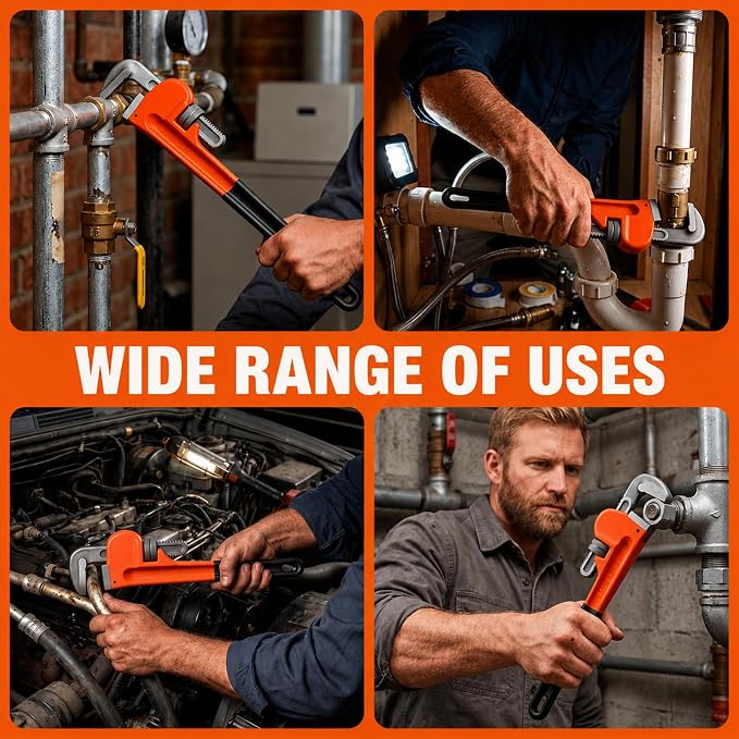 5-Piece Heavy Duty Pipe Wrench Set, 8"/10"/12"/14"/18" Plumbing Wrench | Anti-Slip Jaws, Adjustable Pipe Wrench, Sturdy and Durable, Includes Gloves, for Plumbers, Home, Pipeline, Auto Repair