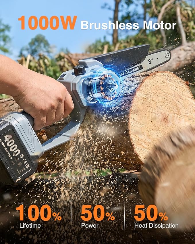 TaskStar 2-in-1 Pole Saw for Tree Trimming, 8-Inch Cordless Brushless Chainsaw with Adjustable Extension Pole, 2×4.0Ah Rechargeable Batteries & Charger, Auto Oiling, 15 Ft Max Reach
