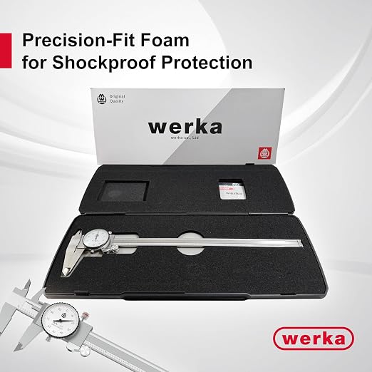werka Dial Caliper 12 Inch, Shockproof Dial Caliper Measuring Tool with 0.001" Precision Micrometer Caliper with Custom Case, 4-Way Measurement, Stainless Steel
