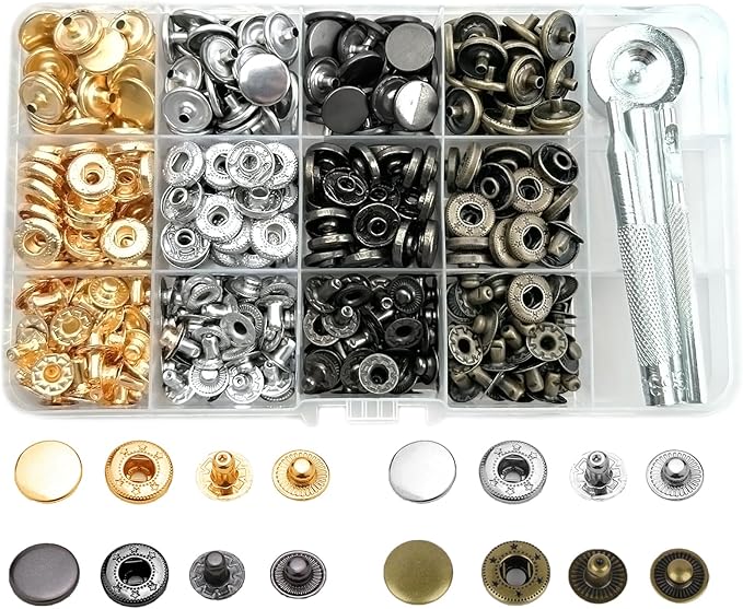 120 Sets Metal Snap Buttons, NXTOV 12.5mm Leather Snap Fasteners Kit with 5 Pieces Fixing Tools, 4 Colors Craft Snaps for Clothes, Windbreaker, Shirts, Jacket, Backpacks, Wallet,Bags