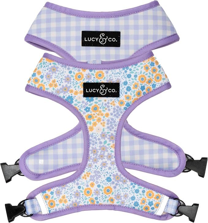 Lucy & Co. Reversible Dog Harness - Water-Repellent Neoprene, Dual-Print Design, Easy Swap Style, Adjustable Comfort Fit - Among Wildflowers Reversible Harness - X-Small