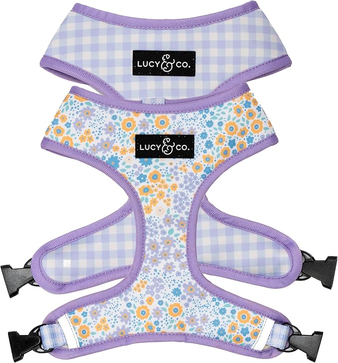 Lucy & Co. Reversible Dog Harness - Water-Repellent Neoprene, Dual-Print Design, Easy Swap Style, Adjustable Comfort Fit - Among Wildflowers Reversible Harness - X-Large