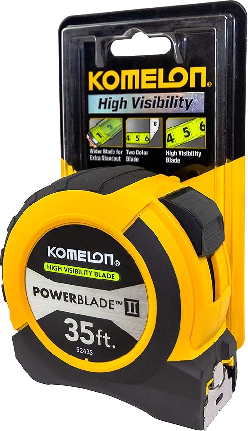 Komelon 52435; 35' x 1.06" Powerblade II Tape Measure, ABS Case, Black/Yellow, Small