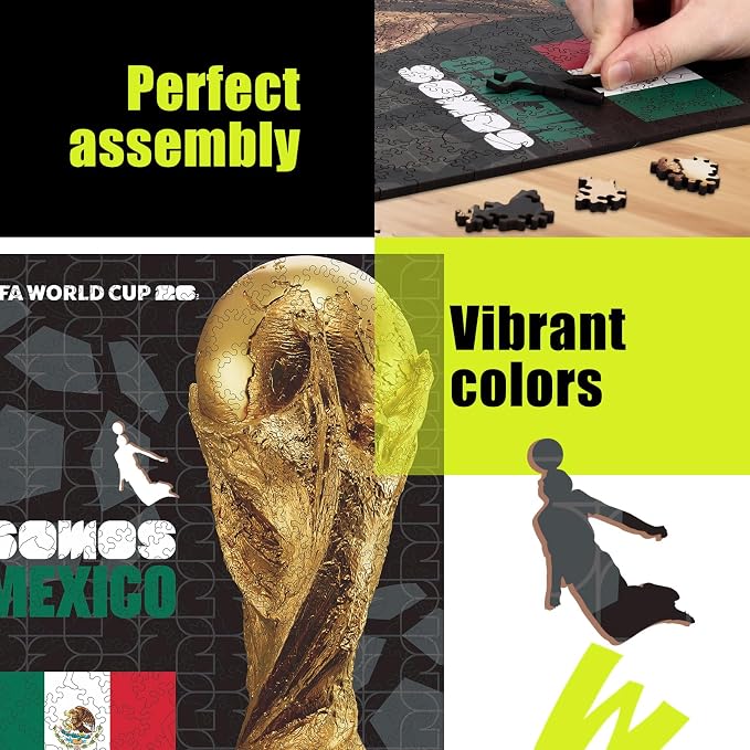 FIFA Mexico Poster Wooden Puzzle for Adult, 200 Pieces Irregular Shape Puzzle, 5MM Thick,Creative Collectible Gift for Fans, Officially Licensed Product, 9.3 x 12