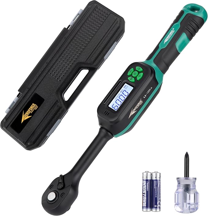 AEROFORCE Digital Torque Wrench - 3/8 Inch Drive Electric Torque Wrench (6.8-135Nm), Features Dual-Direction Ratchet, ±2% Accuracy, Buzzer & LED Alerts, 4-Measurement Unit (Nm/lb.ft/in.lb/kgf.cm)