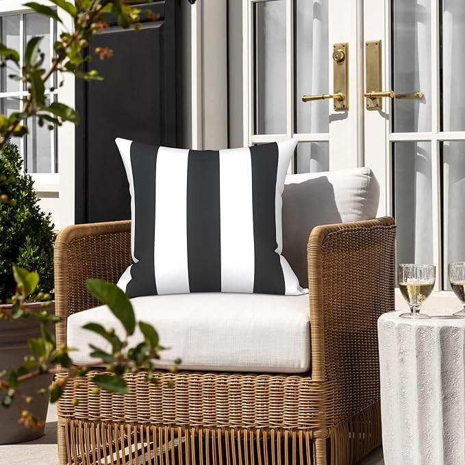 LVTXIII Outdoor/Indoor Throw Pillows, Decorative Throw Pillows with Inserts, 18”x18” Square Pillows for Bed, Couch, Sofa and Patio Furniture (Set of 2, Cabana Black)