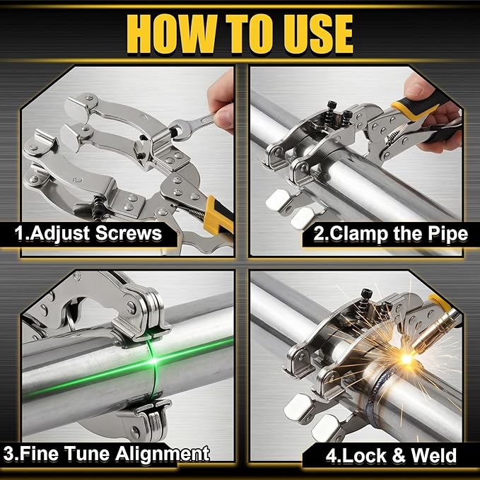 Moxweyeni 11" Locking Welding Pipe Plier Clamp Round Tube Welding Clamp Heavy Duty High Carbon Steel Clamping 2 to 3.5 Inch Round Pipes for Metal Fabrication Industrial Home Workshop DIY Woodworking