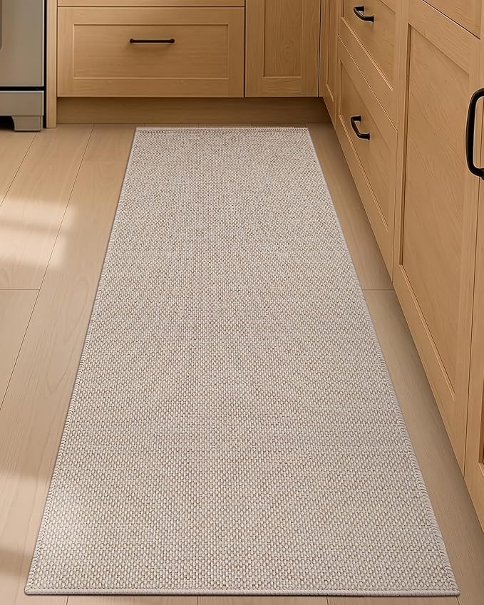 Color&Geometry Kitchen Rugs and Mats Non Slip Washable, Absorbent Woven Kitchen Runner Rug Easy to Clean Kitchen Floor Mats for in Front of Sink, Laundry Room, Hallway, 17”x59”, Greige