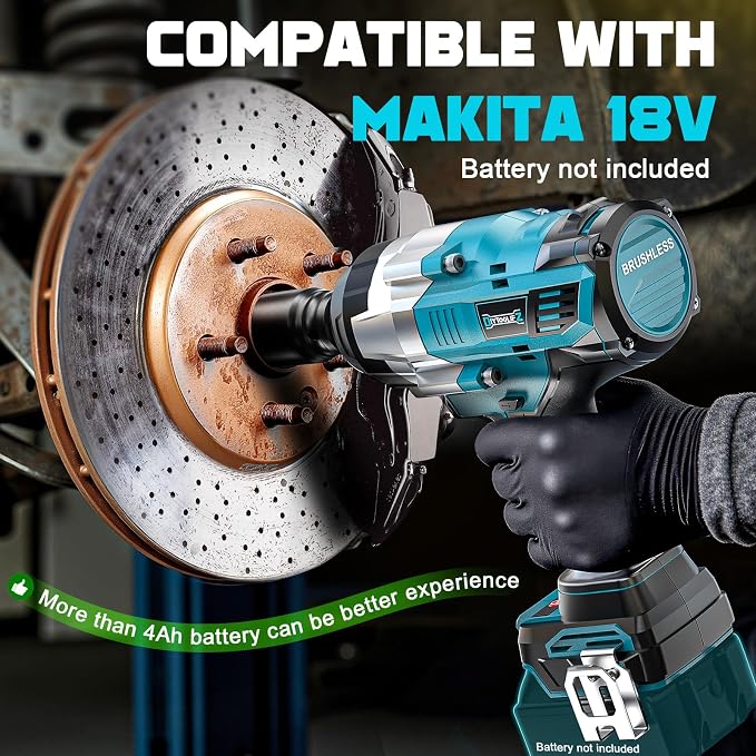 DIYtoolifz 3/4" Cordless Impact Wrench Compatible with Makita 18V Battery: 1850FT-LBS(2500N.m) High Torque Impact Driver, Auto-Stop Reverse, 4-Speed Heavy Duty Impact for Car/Truck/Mower(Bare Tool)