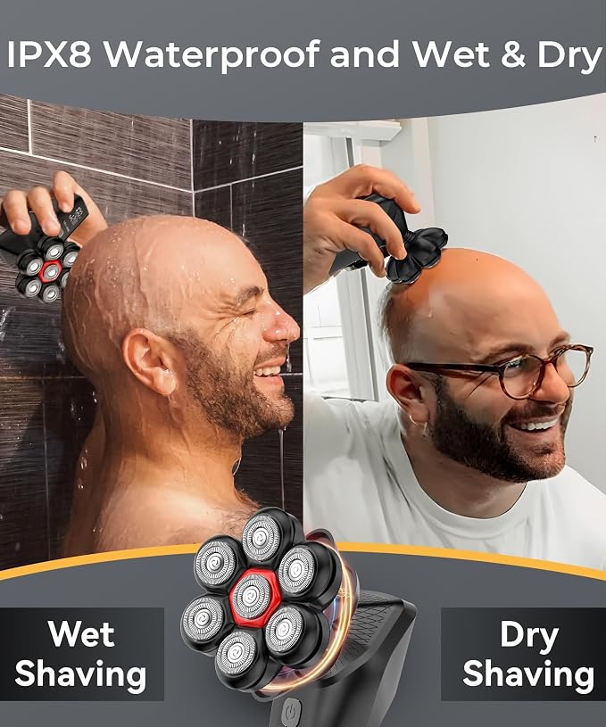 Head Shavers for Bald Men, 7D Head Shaver with LED Display, 3 Adjustable Modes, 10000 RPM High Speed Motor, IPX8 Waterproof, USB Fast Charging, Melanic Black Gifts for Men Husband Father
