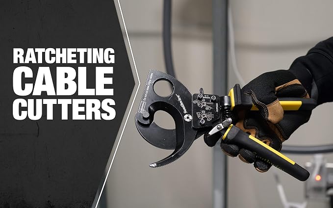 Southwire Cable Cutter Tool - Ratcheting Action for Smooth, Controlled Cuts - Hardened Steel Blades - Molded Grip - Cuts Copper & Aluminum Wire - 750 MCM Capacity
