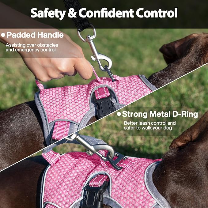 Escape Proof Dog Harness, Dachshund Harness, Reflective Dog Harness with Handle, Durable,Adjustable Vest for Small Medium Large Dogs Walking, Training, and Running Gear (Pink,XL)