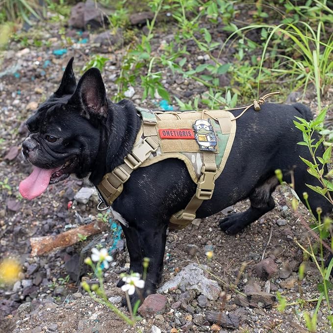 OneTigris Tactical Dog Harness with Handle No-Pull Adjustable for Large Dog | Military 1000D Pullable Nylon, Service Dog Vest with Hook & Loop Panels, Easy On & Off for Walking Hiking Training Camo L
