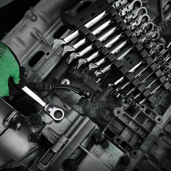SK Flex Head Ratcheting Wrench Set, Metric 8 to 19mm, 12-Piece, 72-Tooth | Ratchet Wrenches Set, Combination Wrench Set, Chamfered Head Design, Premium CR-V Steel, Rack Organizer