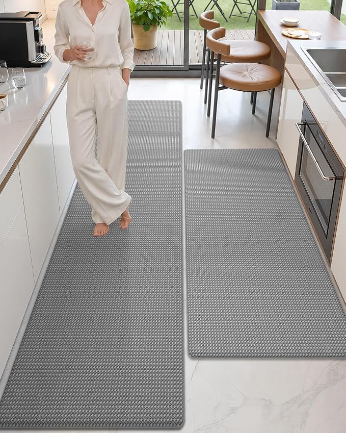 Color&Geometry Anti Fatigue Cushion Extra Large Kitchen Mat for Floor - 24x59+24x94,Easy Clean, Waterproof & Oil Proof, Anti Slip, Foam Rubber Runner Rug for Front Sink Comfort Standing, Grey Set of 2