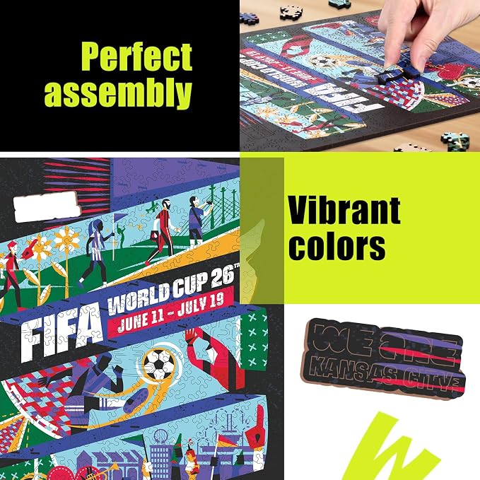 FIFA World Cup 2026 City Puzzle Kansas City Poster - Wooden Puzzle for Adult, 200 Pieces Irregular Shape Puzzle, 5MM Thick, Creative Collectible Gift for Fans, Officially Licensed Product, 9.3x11.8''