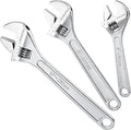 WORKPRO 3-Piece Adjustable Wrench Set, Forged Carbon Steel, Chrome-Plated, SAE & Metric Scale (6-inch, 8-inch, 10-inch)