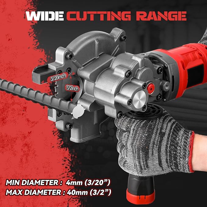 NEWTRY Cordless Rebar Cutter Cutting up to 3/2inch(4-40mm), Electric Rebar Cutter with 2 Batteries & Replacement Saw Blade, Electric Concrete Rebar Cutter Cutting Speed 4-5S (900W)