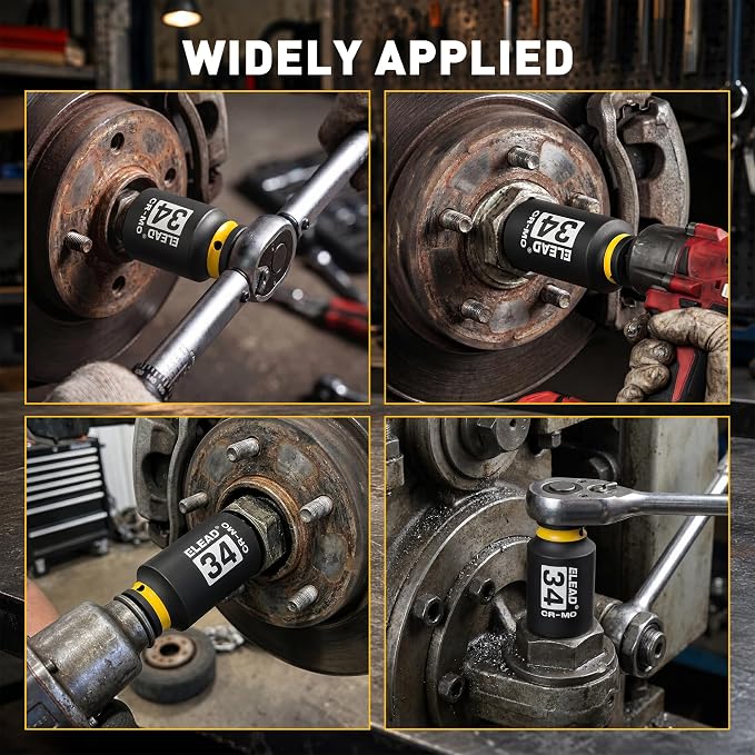 ELEAD 34 mm Socket 1/2" Drive Deep Impact Socket, Metric 6 Point 1/2-inch Drive Impact Axle Nut Sockets, CR-MO Nut Socket Set, Tools for Easy Removal of Axle Shaft Nuts