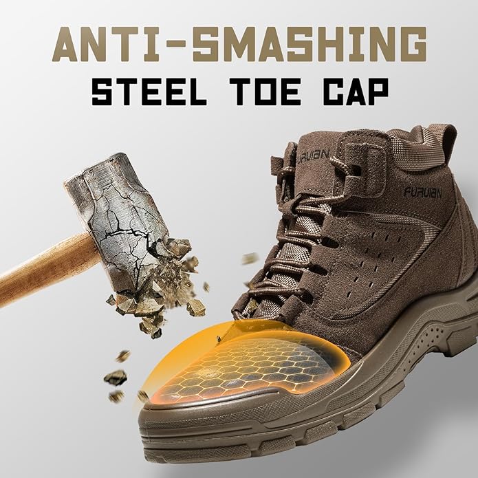 Furuian Steel Toe Boots for Men Women Comfortable Lightweight Work Boots for Men Slip Resistant High Top Steel Toe Safety Shoes Puncture Proof Indestructible Construction Shoes