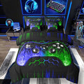 Erosebridal Boys Gaming 7 Piece Comforter Set Full Bed in a Bag Ombre Art Honeycomb Bedding Set Blue Green Neon Lights Sheet Set Game Console Bed Set Geometric Hexagon Beehive Gaming Room Decor